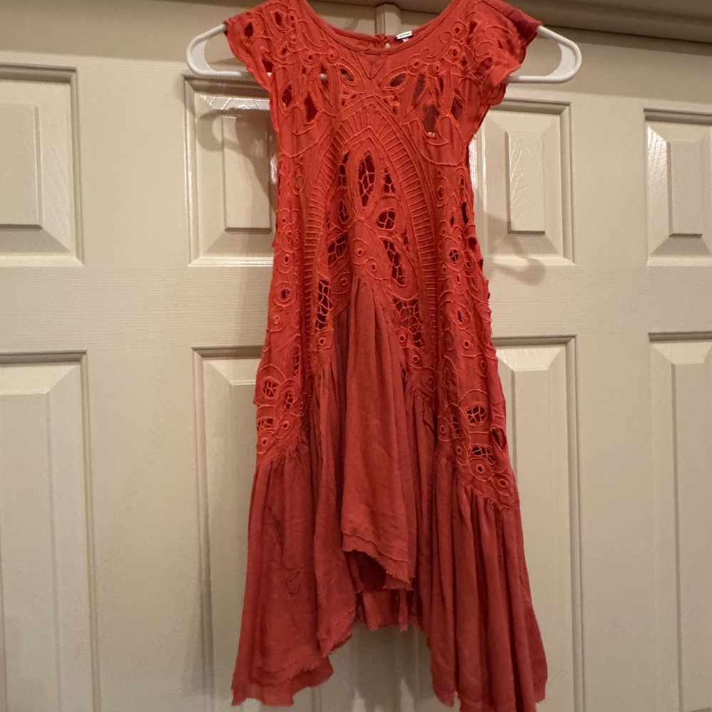 Free People- Bohemian Red Lace Top